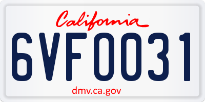 CA license plate 6VFO031