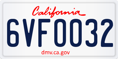 CA license plate 6VFO032