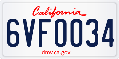 CA license plate 6VFO034