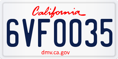 CA license plate 6VFO035