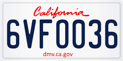 CA license plate 6VFO036