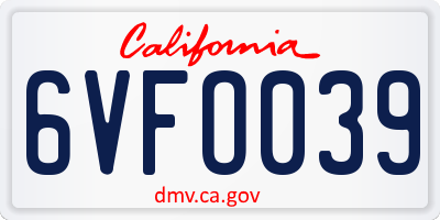 CA license plate 6VFO039
