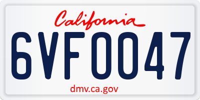 CA license plate 6VFO047