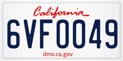 CA license plate 6VFO049