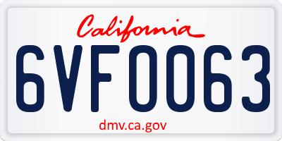 CA license plate 6VFO063