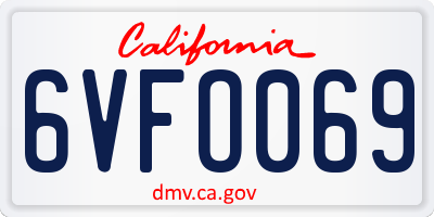 CA license plate 6VFO069