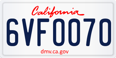 CA license plate 6VFO070