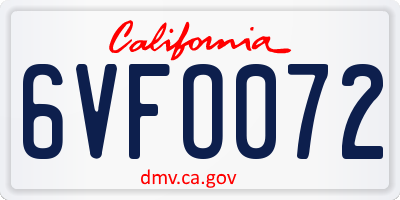 CA license plate 6VFO072