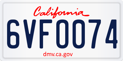 CA license plate 6VFO074