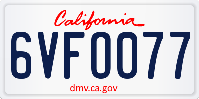 CA license plate 6VFO077
