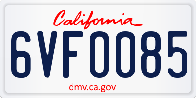 CA license plate 6VFO085