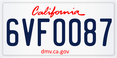 CA license plate 6VFO087