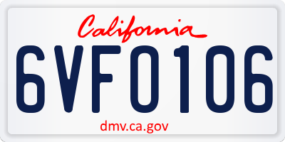 CA license plate 6VFO106