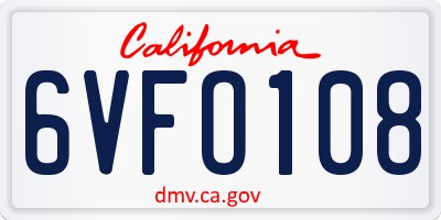CA license plate 6VFO108