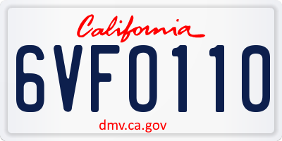 CA license plate 6VFO110