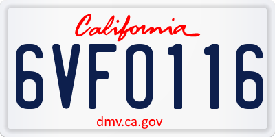 CA license plate 6VFO116
