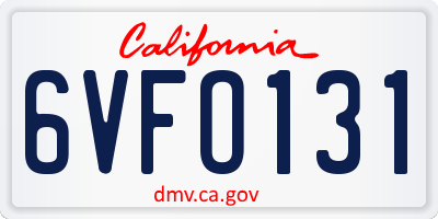 CA license plate 6VFO131