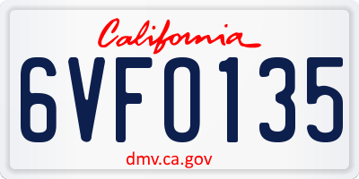 CA license plate 6VFO135