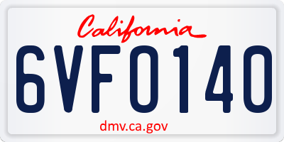 CA license plate 6VFO140