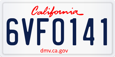 CA license plate 6VFO141