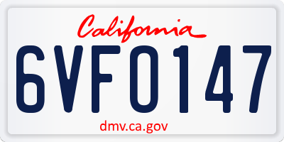 CA license plate 6VFO147
