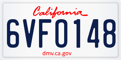CA license plate 6VFO148