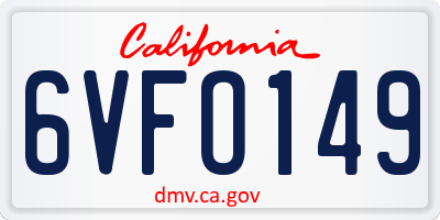 CA license plate 6VFO149