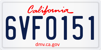 CA license plate 6VFO151