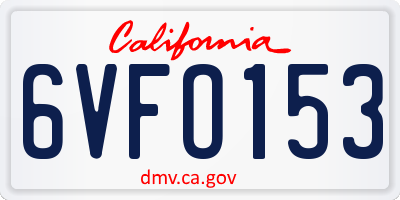 CA license plate 6VFO153