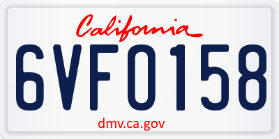 CA license plate 6VFO158