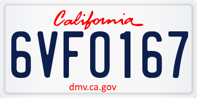 CA license plate 6VFO167
