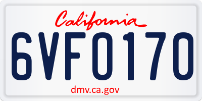 CA license plate 6VFO170