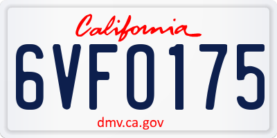 CA license plate 6VFO175