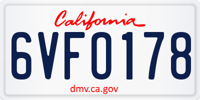 CA license plate 6VFO178