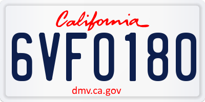CA license plate 6VFO180