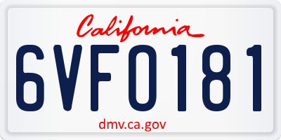 CA license plate 6VFO181
