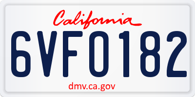 CA license plate 6VFO182