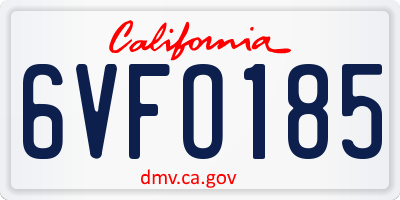 CA license plate 6VFO185