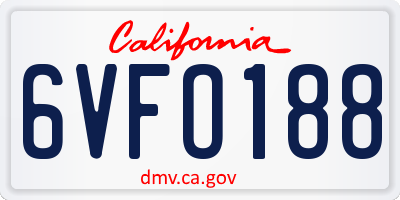 CA license plate 6VFO188