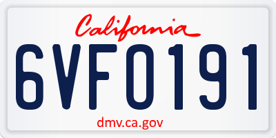 CA license plate 6VFO191