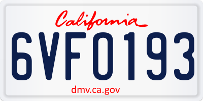 CA license plate 6VFO193