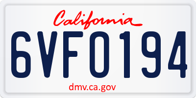 CA license plate 6VFO194