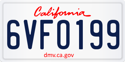 CA license plate 6VFO199