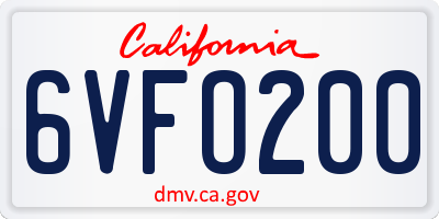 CA license plate 6VFO200