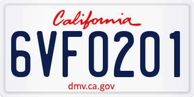 CA license plate 6VFO201