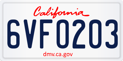 CA license plate 6VFO203