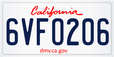 CA license plate 6VFO206