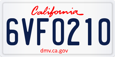 CA license plate 6VFO210