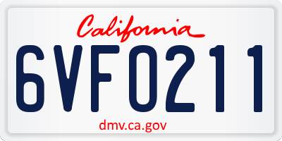 CA license plate 6VFO211