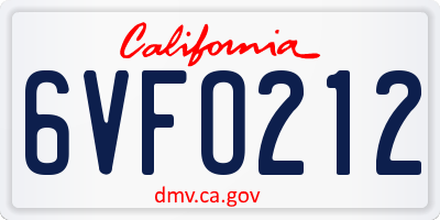 CA license plate 6VFO212